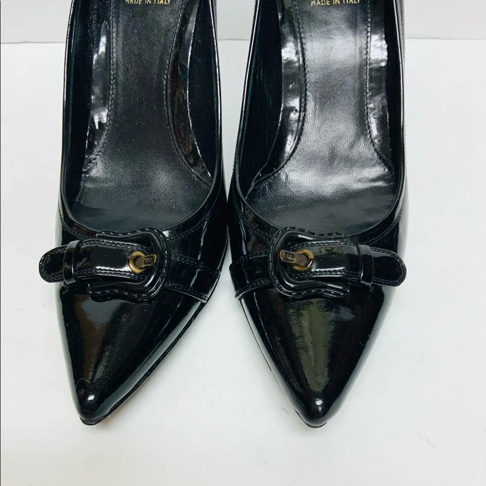 Fendi black patent leather heels with buckle 37.5